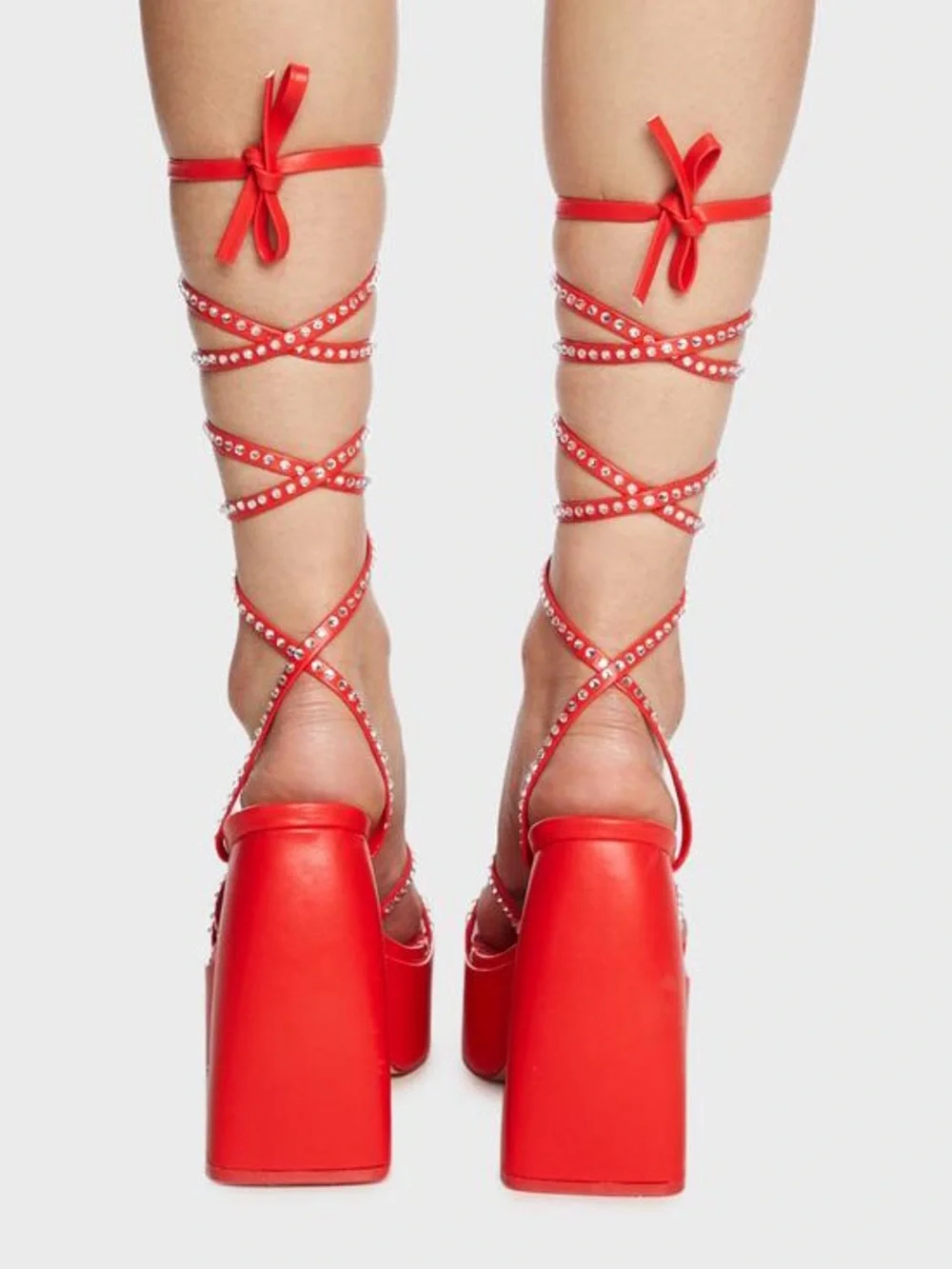 Public Desire Red Rhinestone Chunky Platform Heels